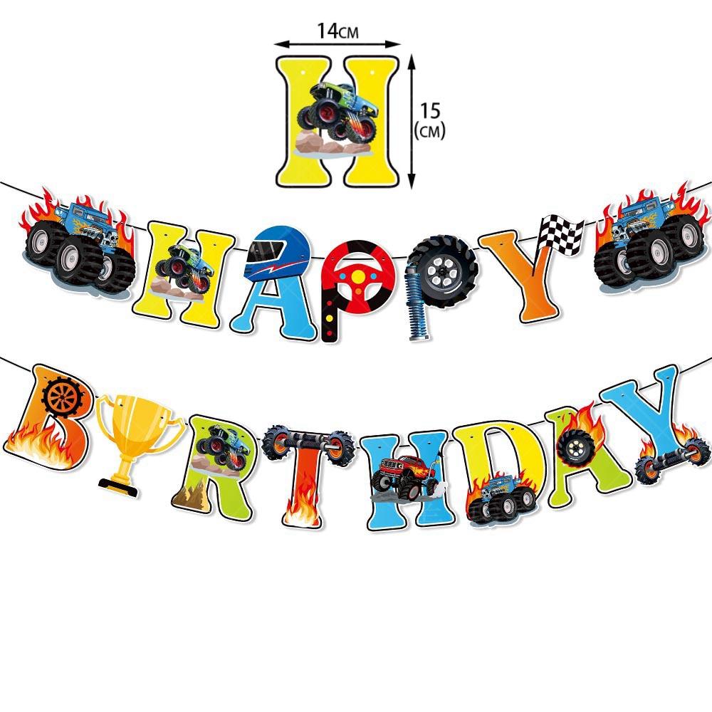 Monster Truck Party Decoration Disposable Tableware Plate Cup Napkins Truck Off road Vehicle Balloon Boy Birthday Party Supplies