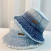 Spring New Gradual Change Raw Edge Washed Denim Bucket Hat Women's Leisure Sunshade Sunscreen Hat Women's Bucket Hat