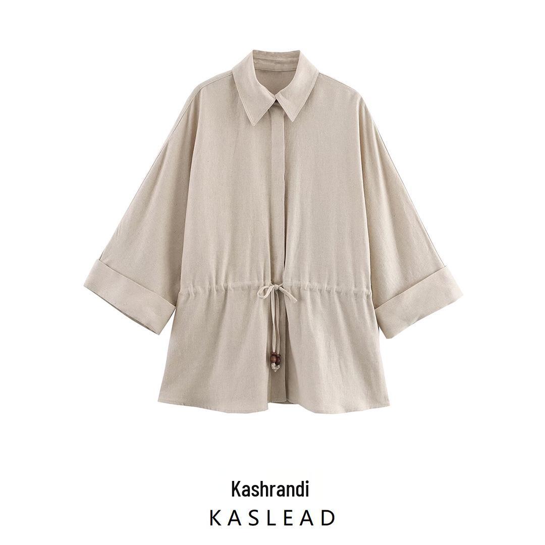 

2025 Spring Women s European & American Style Casual Linen Blend Shirt Small