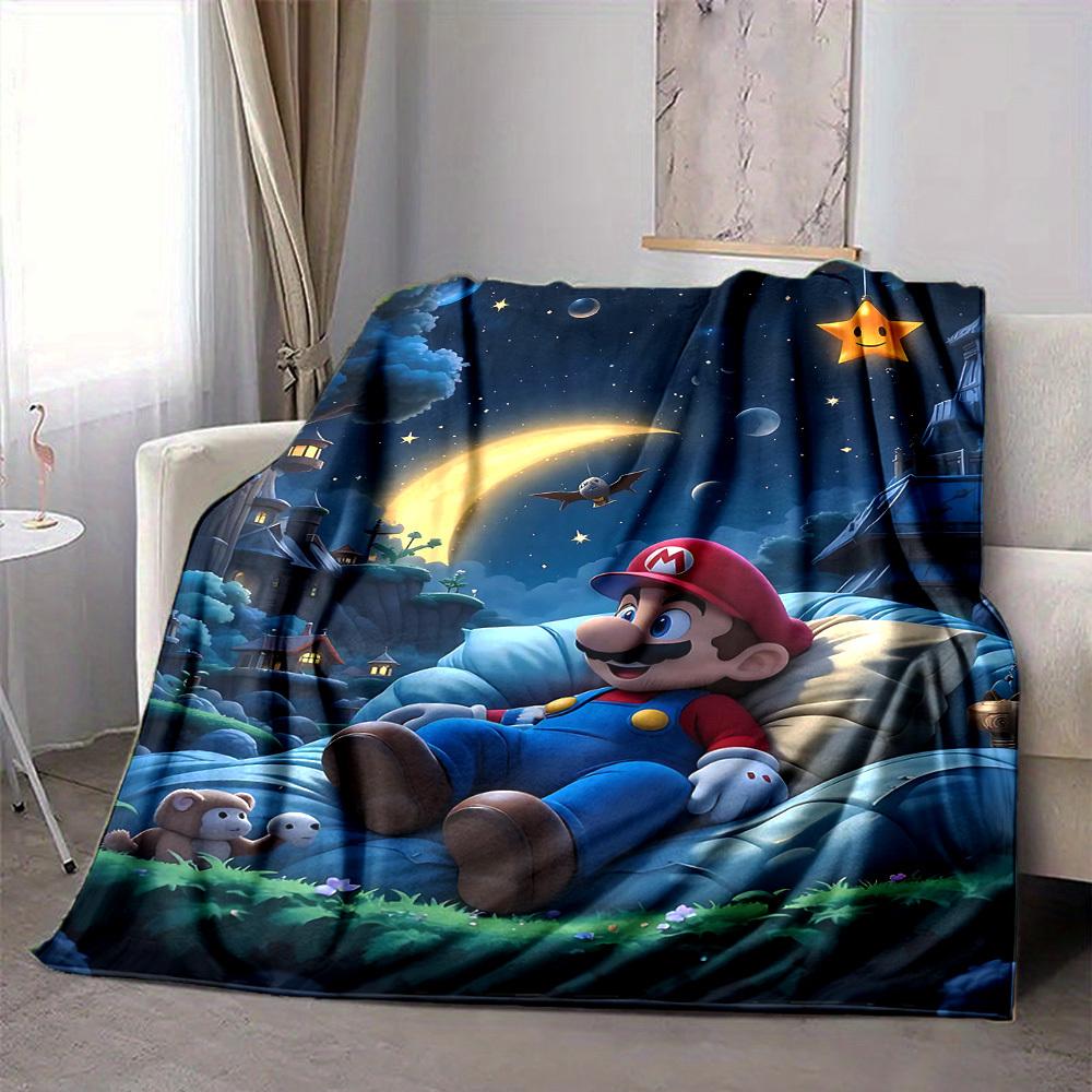1pc Mario Night Dream Cozy Print Blanket Lightweight Warm Flannel Throw Blanket For Sofa, Bed, Living Room
