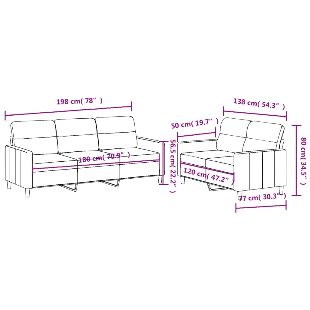 Vidaxl 2-Piece Lounge Set, Fabric Upholstered, Brown