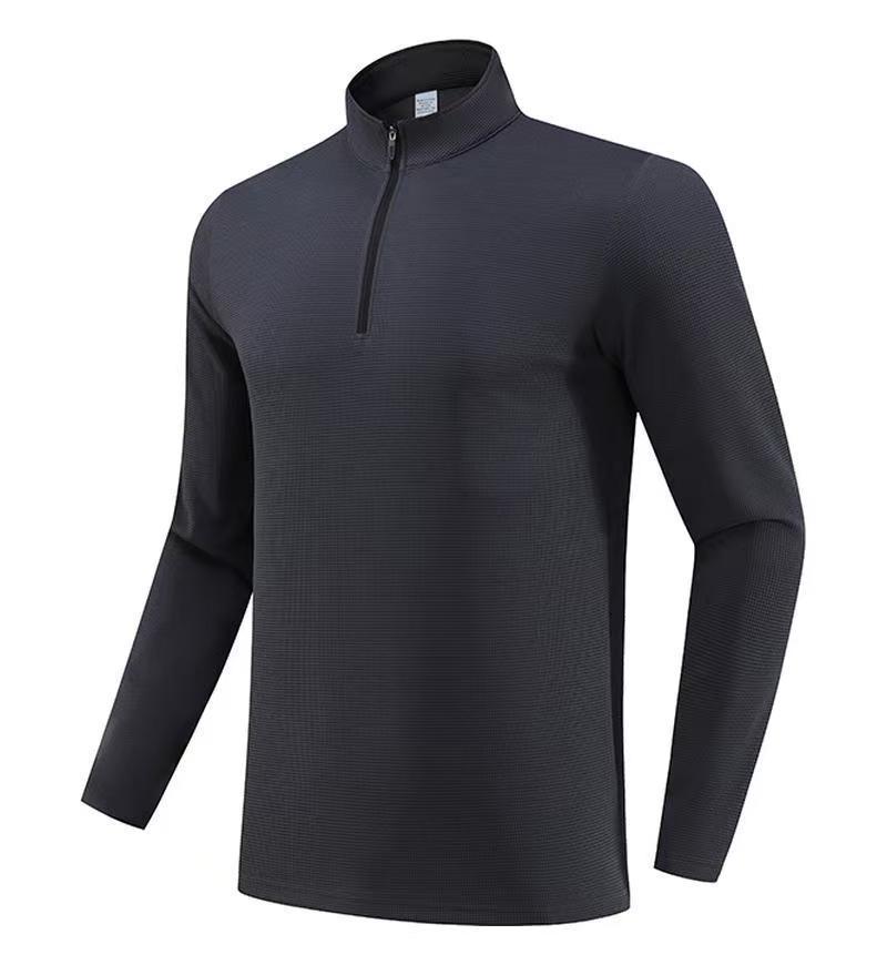 Men's Long Sleeve Half-Zip Sports Tee - Solid Color Stand Collar for Running and Fitness
