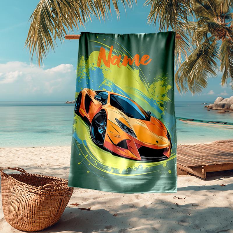 Custom Name Ultra-Soft Beach Towel with Racing Theme,Ideal for Pool - Camping, Diving - Perfect Travel Essential, Vibrant Beach Towel.