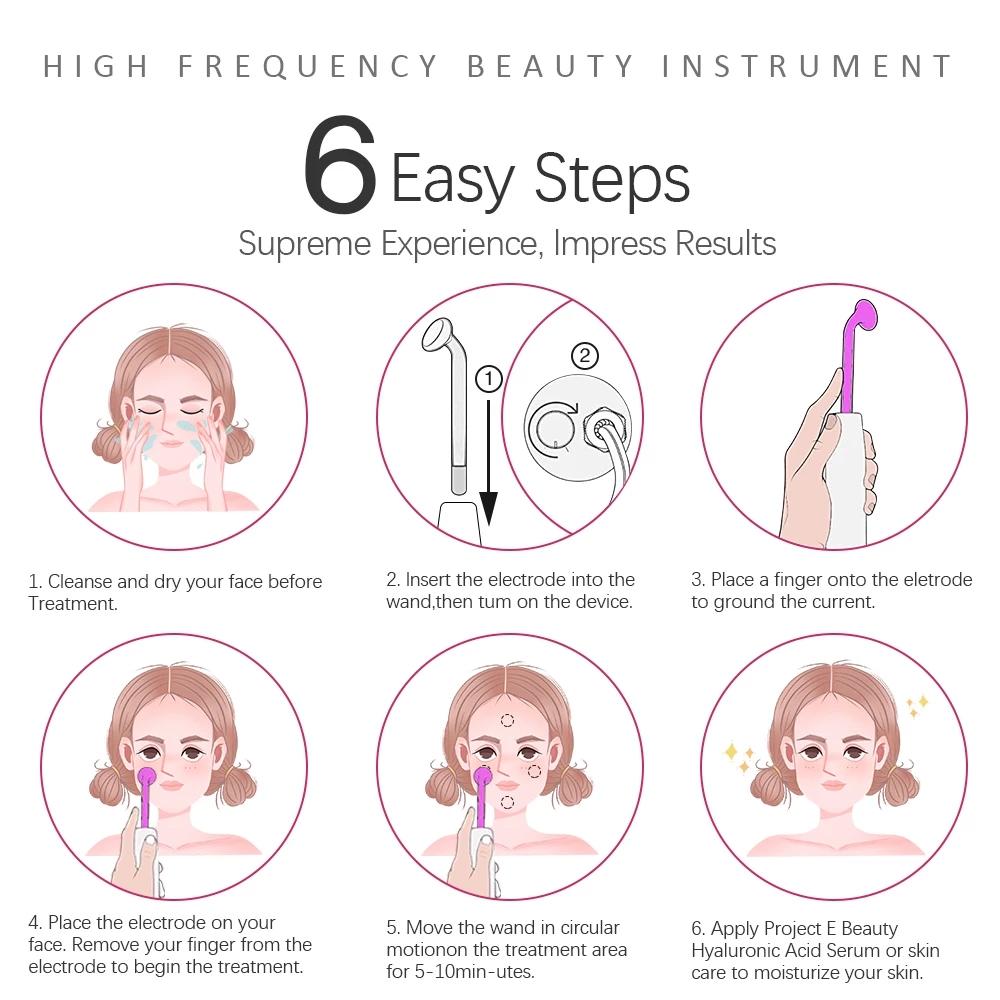 4pcs High Frequency Facial skin care wand device Acne Treatment Tool HF Hair Care Device Professional Kit with gift Box