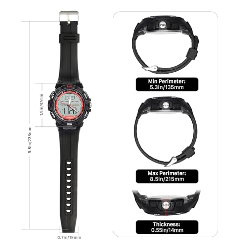 No-brand Men's 100m Water Resistant Multifunction Sports Watch with Stopwatch, Calendar, Dual Time, and 12- or 24-Hour Display