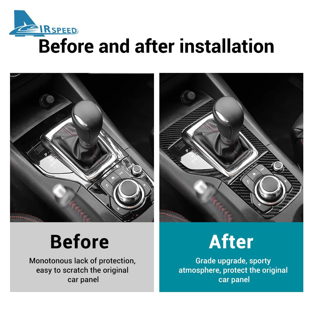 Echter Weicher Karbonfaser-Aufkleber für Mazda 3 Axela 2014 2015 2016 LHD RHD Auto Automatik-Schaltknauf-Panel Innenraumverkleidung Zubehör