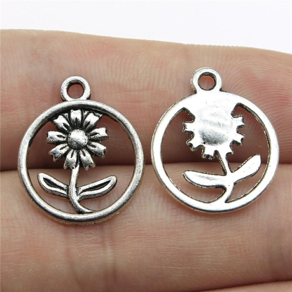 20 Stück Blumenanhänger Antiksilberfarbe Sonnenblumenanhänger Schmuck DIY Gänseblümchen-Anhänger Für Armbandherstellung