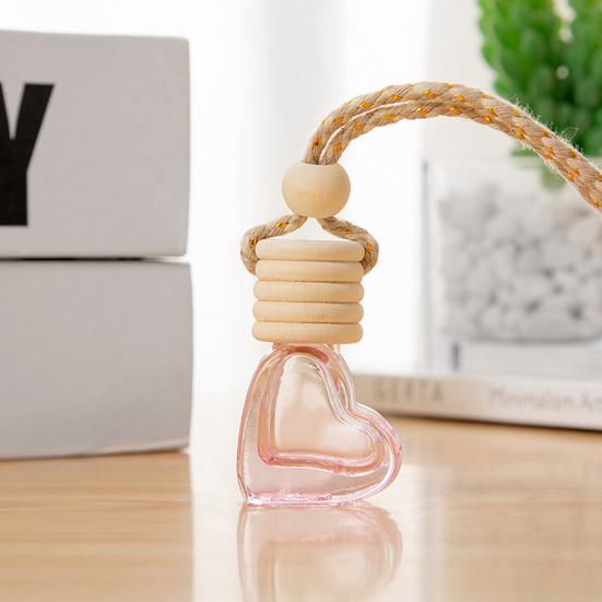 6ML Car Refillable Perfume Bottle Decoration Colorful Love Heart Shape Wood Lid Clear Glass Aromatherapy Essential Oil Empty Bottle Hanging Pendant