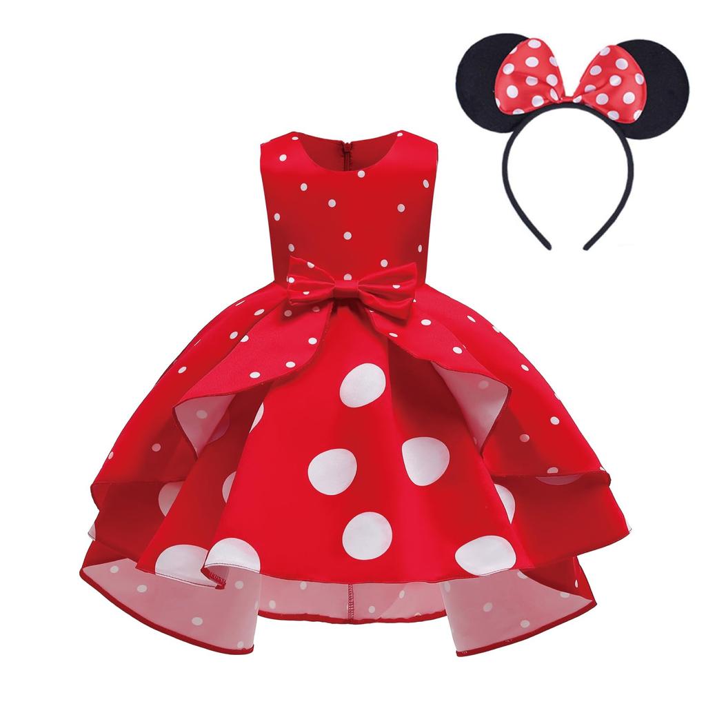 [maru5] Minnie Mouse-style Cosplay Kids' Dress, 110cm, Halloween, Theme Park, Girls' Costume, One-Piece Set with Headband (110cm)