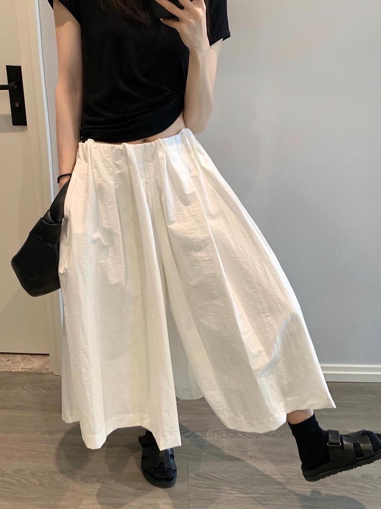 

Women s White Wide-Leg Pants - Spring/Summer, Pleated Elastic Waist, 7/8 Length, Casual Fit. 4XL белый