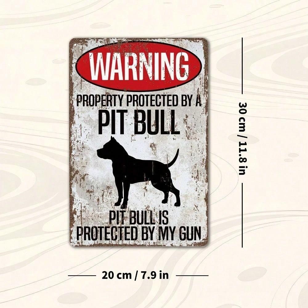 1pc Vintage Metal Tin Sign Beware of Pit Bull Funny Warning Sign, Retro Wall Art Decor 8x12in, Outdoor Yard Porch Hanging Plaque