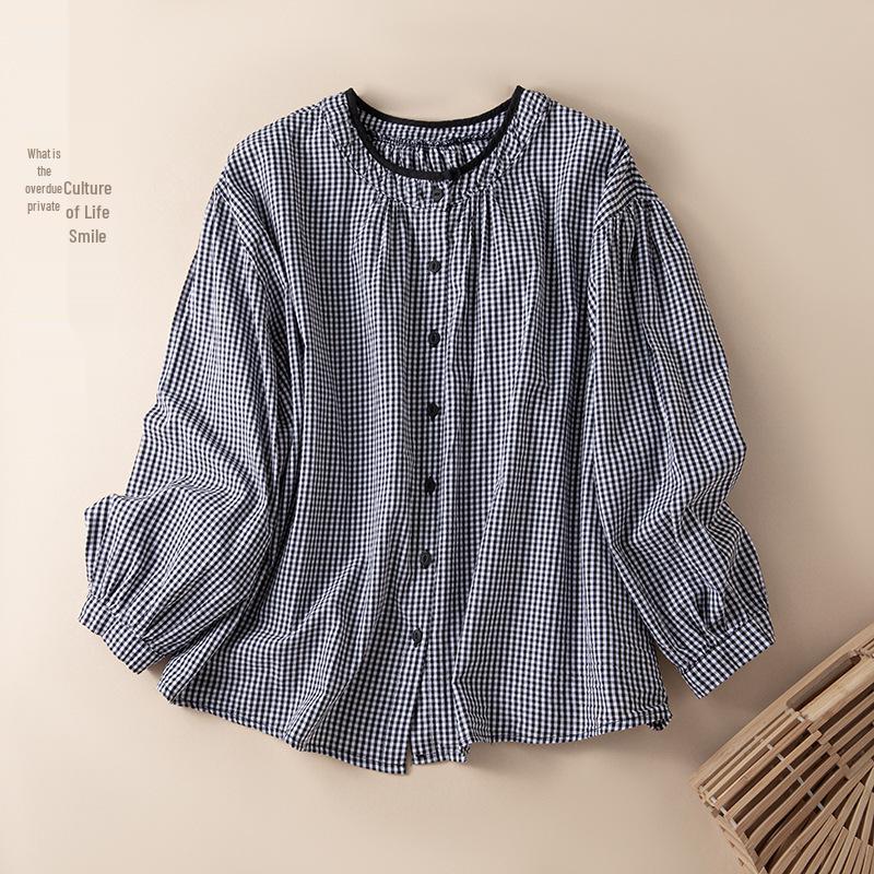 Women s Black Plaid Puff Sleeve Cardigan Shirt, Spring/Summer 2026, Short or Long Sleeve Top L
