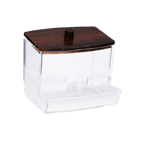 Storage Box with Bamboo Lid Dustproof Moisture Resistant Clear Acrylic Container Cotton Swabs Dental Floss Jewelry Organizer