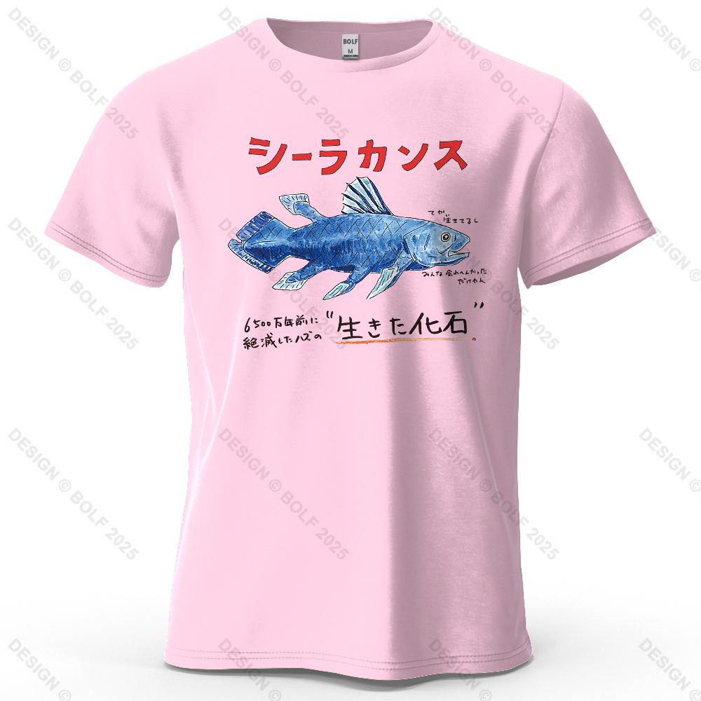Coelacanth Retro Style Printed Unisexs and Womens Fashion Trend Short Sleeved Summer New Soft Skin Friendly Round Neck Tshirt