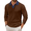 Men's Casual Color-Block Collared Long-Sleeve Knit Base Layer Top