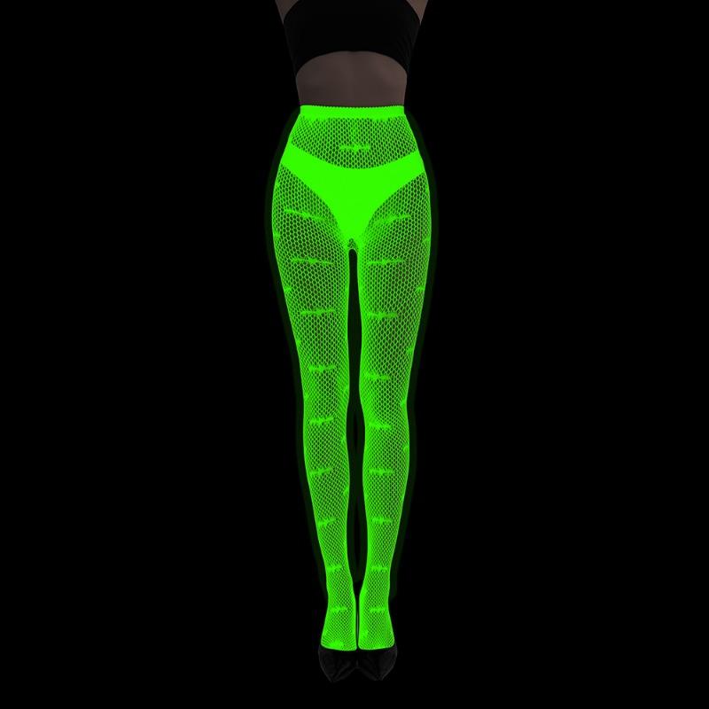 Fluorescent Pantyhose Luminous Fishnet Socks Green Light Sexy Tattoo Lace Body Jacquard Lace Hollow Socks