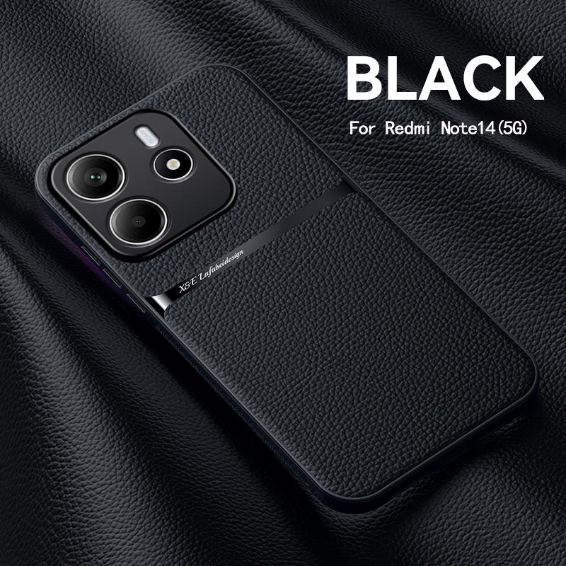 For Redmi Note 14 leather texture built-in magnetic TPU soft edge anti-drop anti-fingerprint phone case