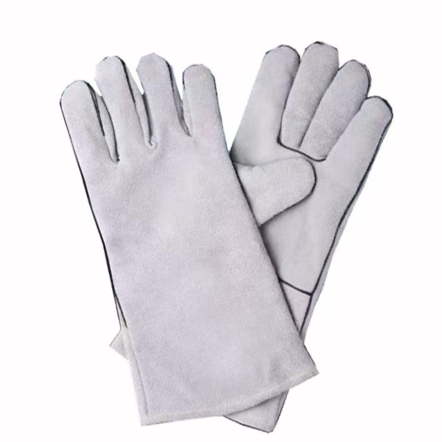 Extended Length Double-Layer Cowhide Welding Gloves: Heat-Resistant, Non-Stitch, Wear-Proof, Anti-Scald Protection
