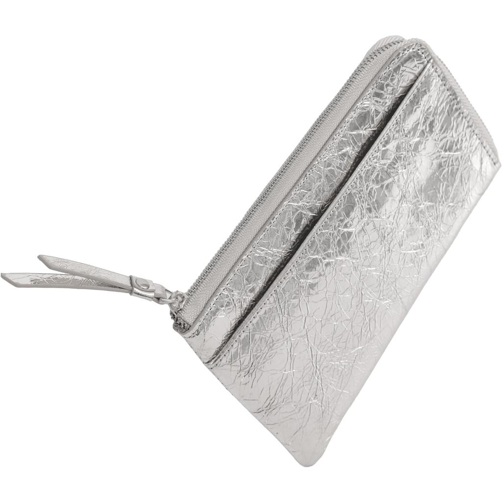 RafiCaro Long Genuine Large 20 Card Exterior Coin Silver Women's L-Zip Wallet, Leather, Capacity, Slots, Pocket, Purse, Slim, Lightweight,