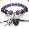 Amethyst Chalcedony Bracelet with Vajra Bell Pendant - Handmade Beaded Jewelry for Women