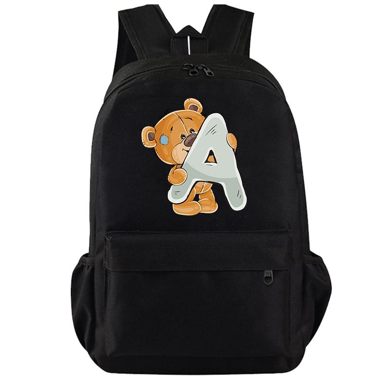 Cartoon Little Bear 26 Englische Buchstaben Rucksack Teenager Schultasche für Mädchen Jungen Rucksack Große Kapazität Büchertasche für Kindergeschenke