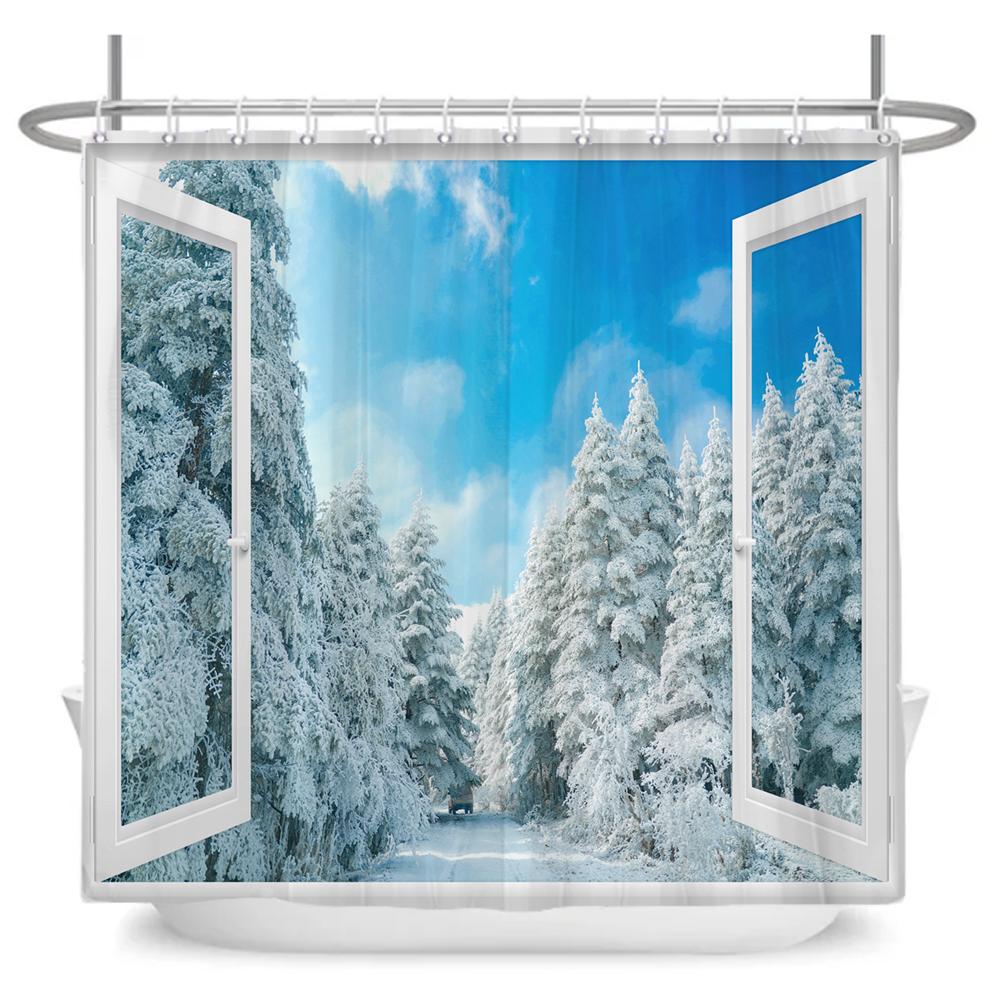 3D Forest Waterfall Landscape Bath Curtain Window Scenery Curtain Spring Nature Rainforest Shower Curtains for Bathroom Decor