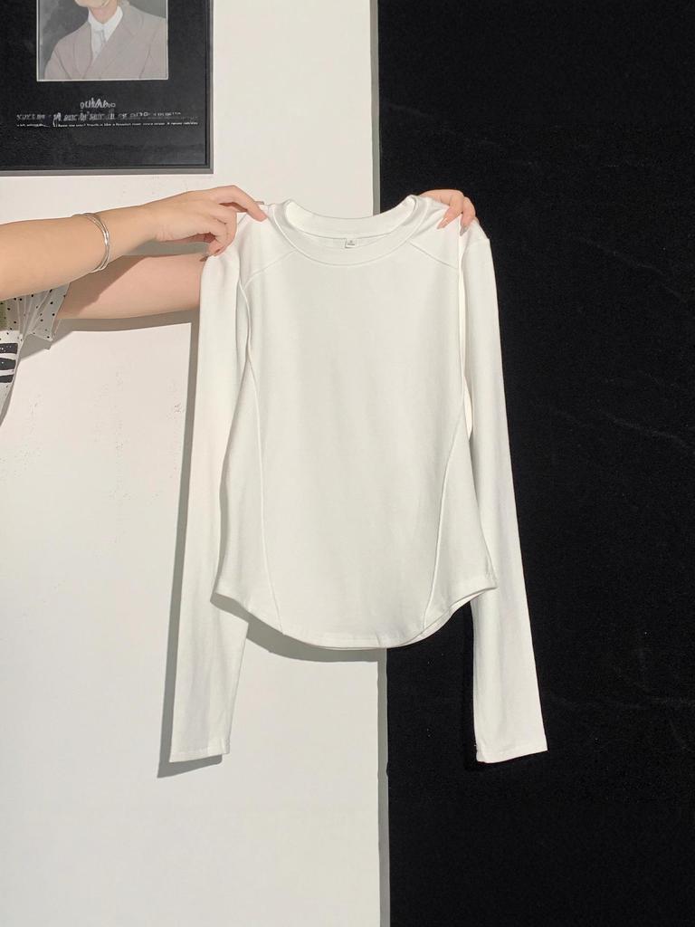 White Slim Fit Round Neck Long Sleeve Base Layer Top for Women - Autumn/Winter