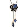 Elegante Catena per Maglione con Frange in Cristallo a Forma di Fiore di Rosa Blu con lo Stesso Temperamento Lunga Collana Accessori