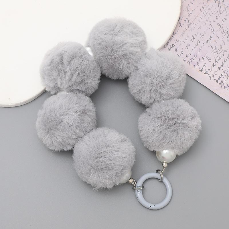 New Korean Version Plush Ball Pendant Handmade Bead Phone Pendant Short Wristband Anti Loss Chain for Women Bag Accessories