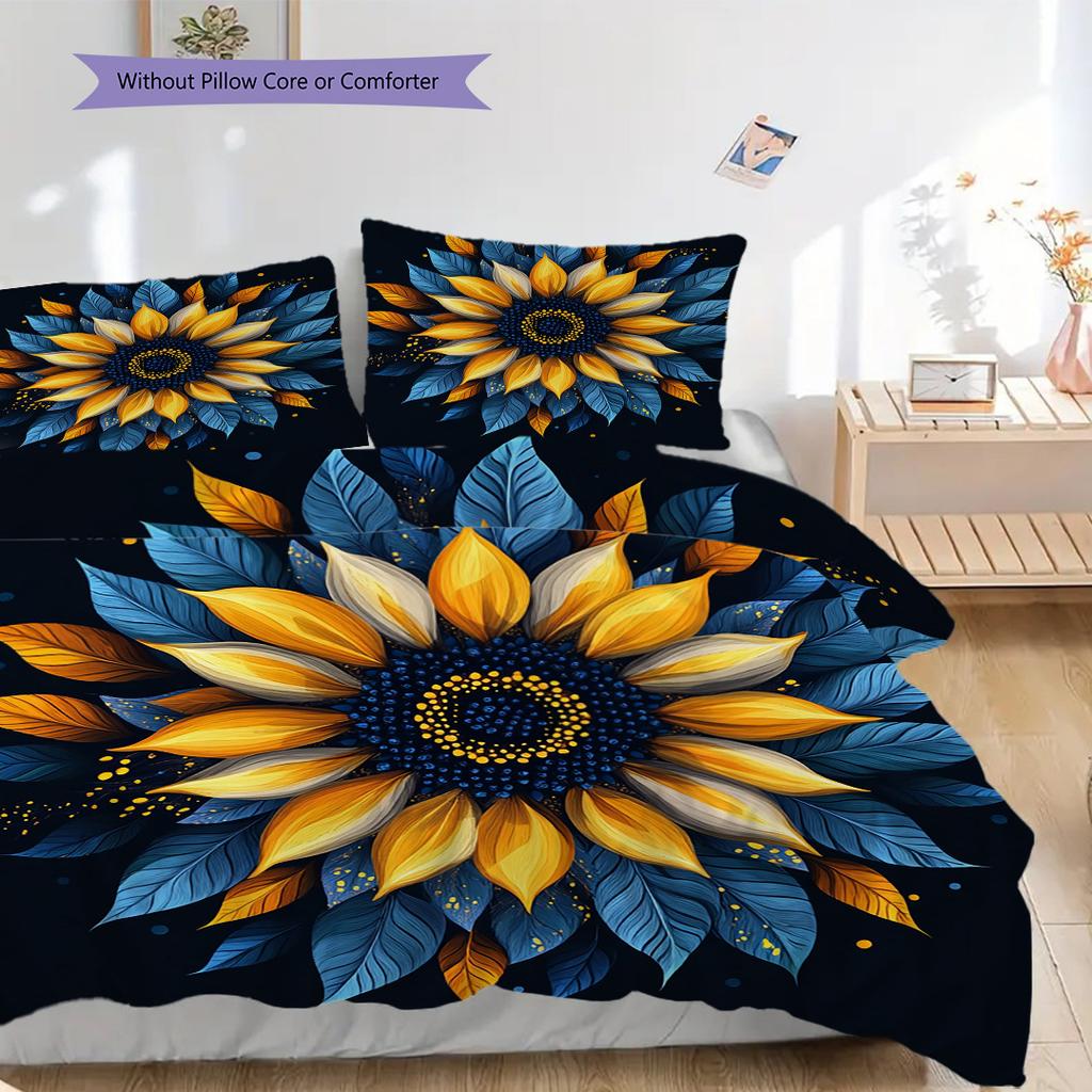 Sunflower Pattern Bedding Quilt Set Quilt Cover Pillowcase Home Decoration Birthday Gift (1 * Duvet Cover + 2 * Pillowcase, Without Core)