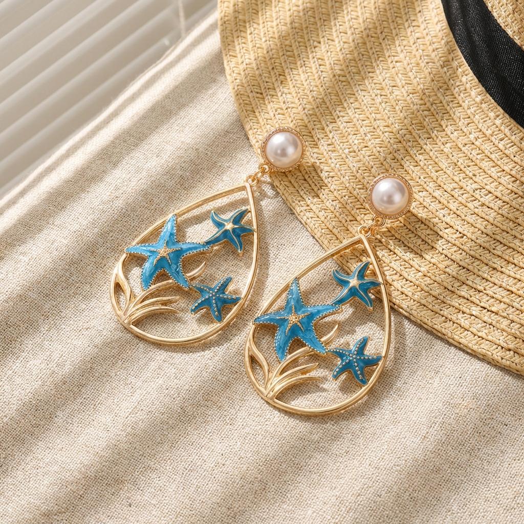 Seaside Vacation Starfish Fish Conch Dangle Earrings for Women Bohemian Coconut Tree Scallops Earring Summer Beach Party Jewelry