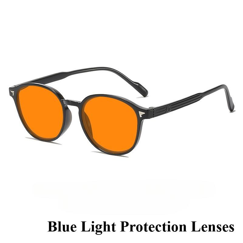 Driving Anti-Glare Night Vision Glasses Retro Studded Round Frame Anti-blue Light Glasses Orange & Red Lenses Protective Eyewear