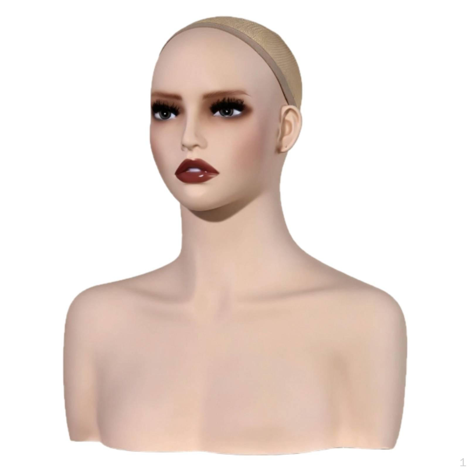 Realistic Female Mannequin Head with Shoulder Display Manikin Bust for Hairpiece,Makeup,Beauty