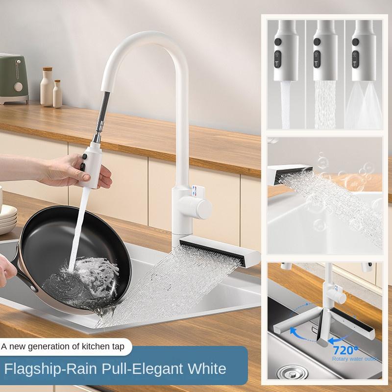 

Водопадный смеситель для кухонной мойки, смеситель для горячей и холодной воды, вращающийся, выдвижной, для кухни с гурманским краном