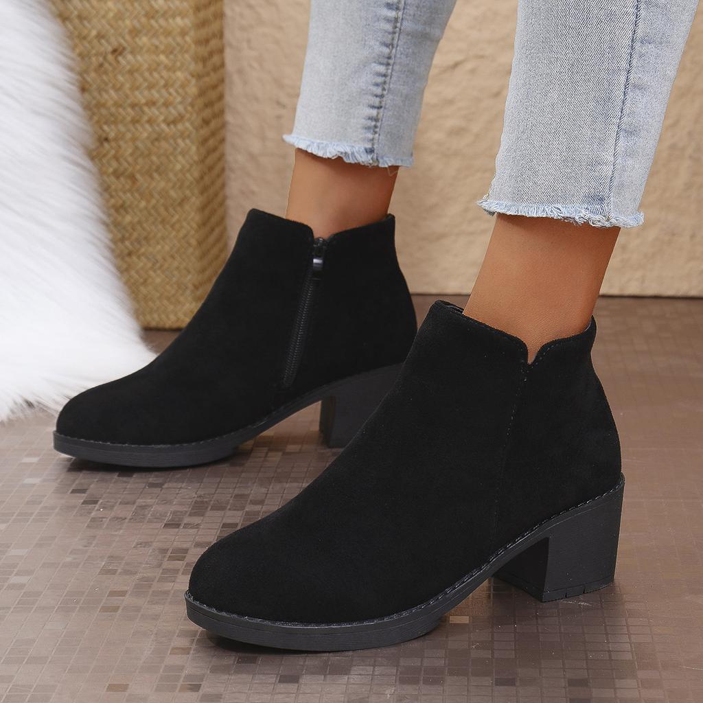 Women's High-heeled Ankle Boots Elegant Round Toe Fashionable and Versatile Warm Winter Fashion Boots