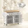 Kitchen Island Trolley Multi-Storage 2 Drawers 2 Cupboards 2 Doors with Shelf Bottle Rack Towel Rack and Adjustable Shelf MDF White Rubberwood