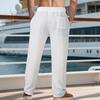 Herren Atmungsaktive Leinenimitat Kleine Quadratische Strandhose Locker Lässig Sport Gerade Bein Hose