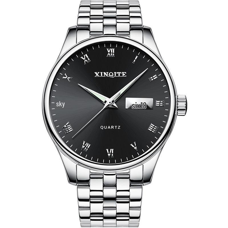Men's Minimalist Roman Dial Waterproof Stainless Steel Wristwatch with Date, Day, and Luminous Features for All Ages.