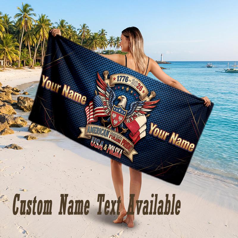 Poland Design Beach Towel Custom Text Large Towel for Beach Vacation