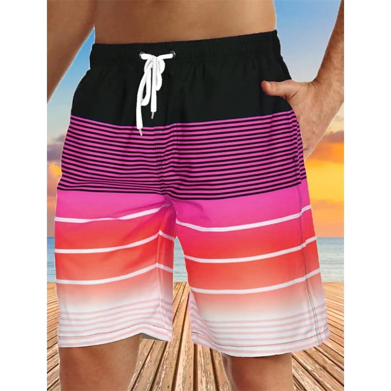 New Men's Beach Shorts Fun 3D Striped Print Swim Trunks Fashion Summer Loose Casual Pants Boy Girl Unisex Gym Board Shorts