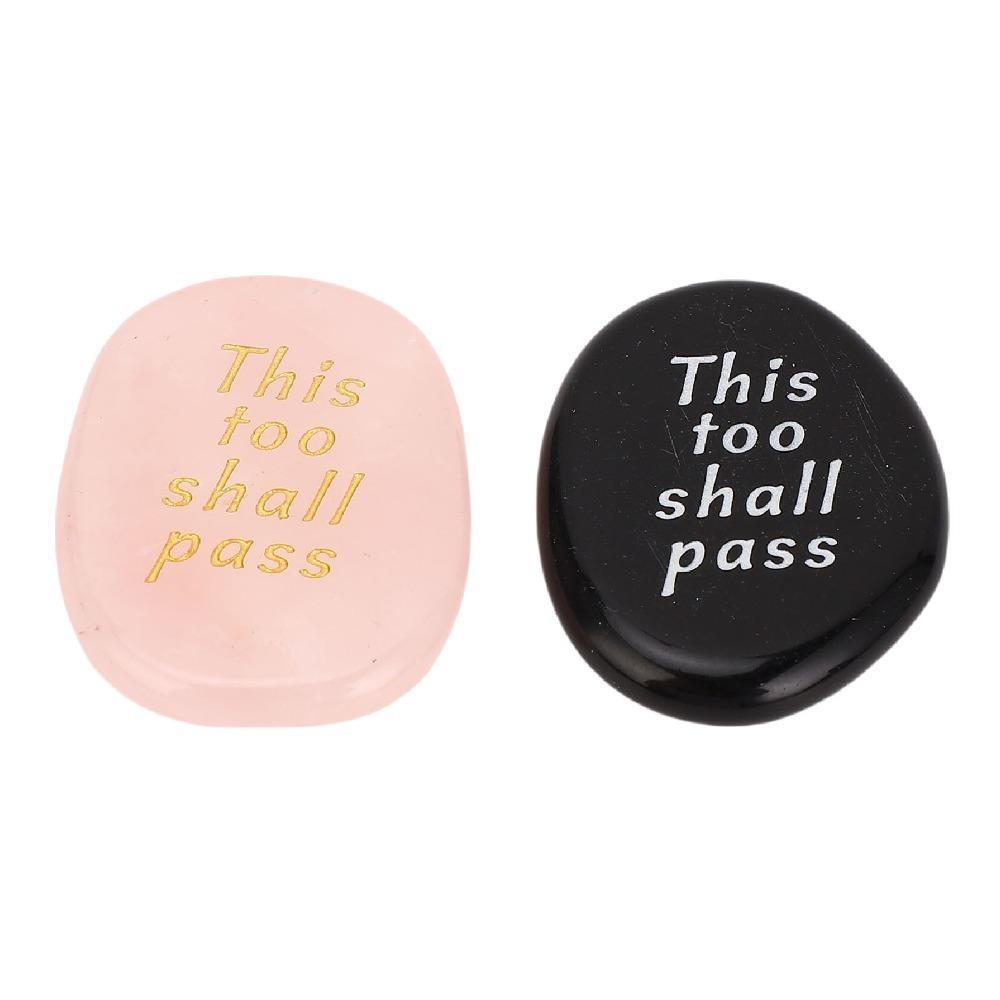 2pcs Pink Crystal Pocket Palm Stone Engraved Pattern Worry Stone For Mindfulness