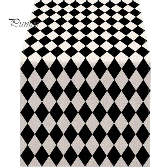 Easy Care Table Decor Modern Geometric Runner, Black And White Checkered Washable Rectangular Desk Runner 72 Inch Striped for Dining Decorative Cover