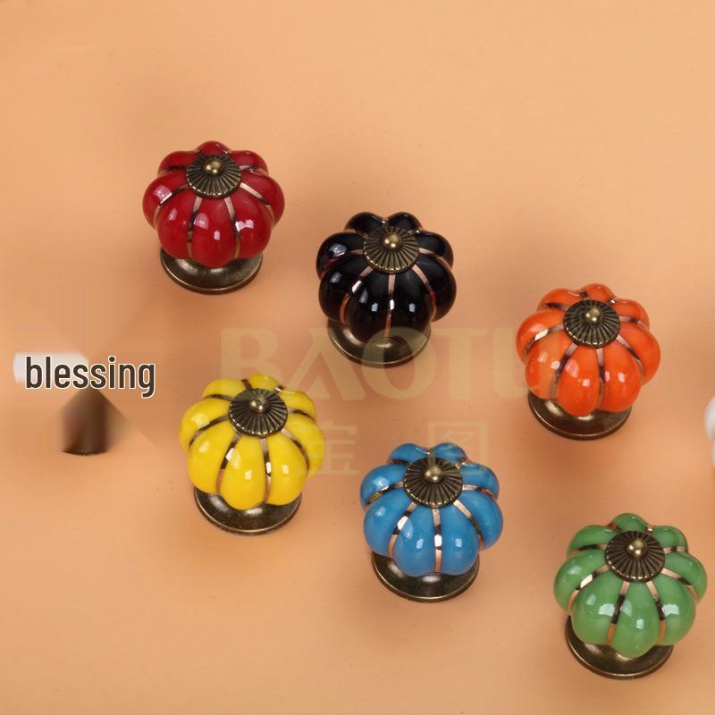Country-Style Colorful Pumpkin and Ceramic Cartoon Drawer & Cabinet Handles