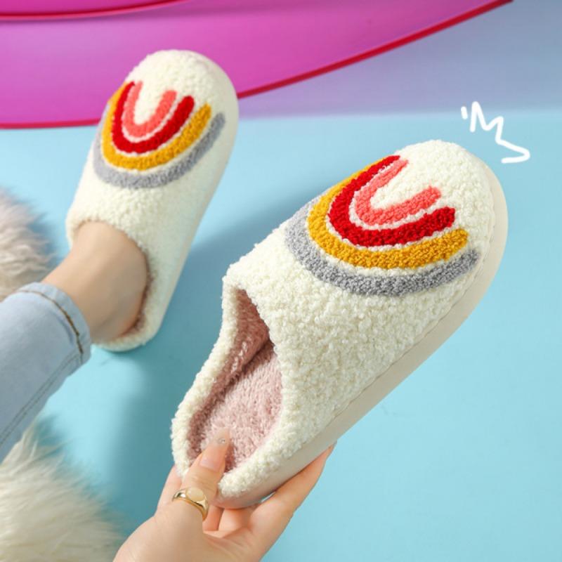 Mushroom smiley face cotton slippers women's winter indoor home soft bottom non-slip couple pattern fruit love cotton mop