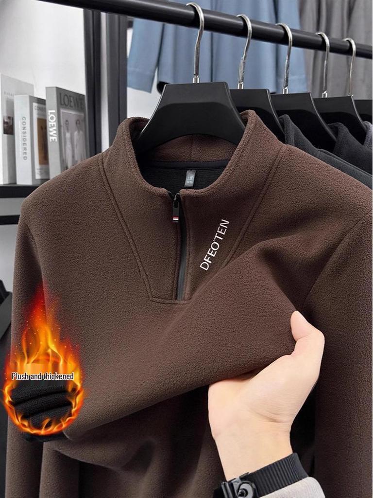 Men's Plush Half-Zip Stand Collar Fleece Sweatshirt for Autumn/Winter