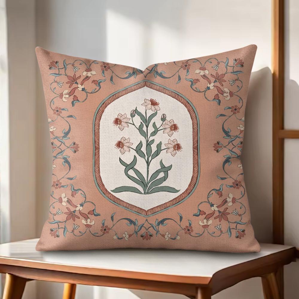 Retro Roman Pattern Cushion Cover Natural Linen Organic Fabric DoubleSided Printing Couch Pillow Covers Home Decor