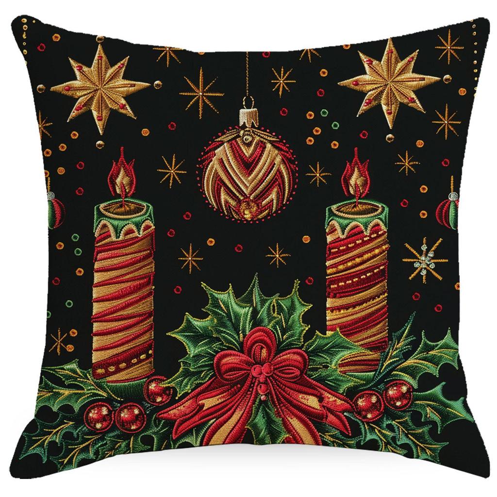 New Christmas Pillowcase Linen Imitation Embroidery Print Classic Christmas Tree Decorative Cushions Cover for Sofa Home Decor