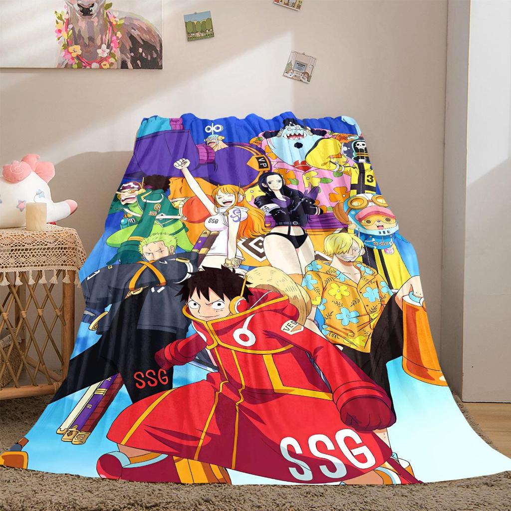 Anime One Piece Flannel Lightweight Blanket Home Decor Sofa Bed Travel Cover Family Gift For All-Season LXR138