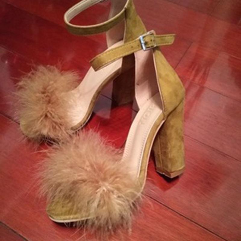 Elegant Womens Fashion Summer Lace Up High Heel Sandals With Hair Ball Design