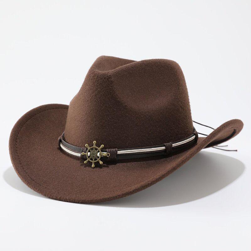 New ethnic woolen western cowboy hat metal skull accessories jazz hat fashion versatile top hat